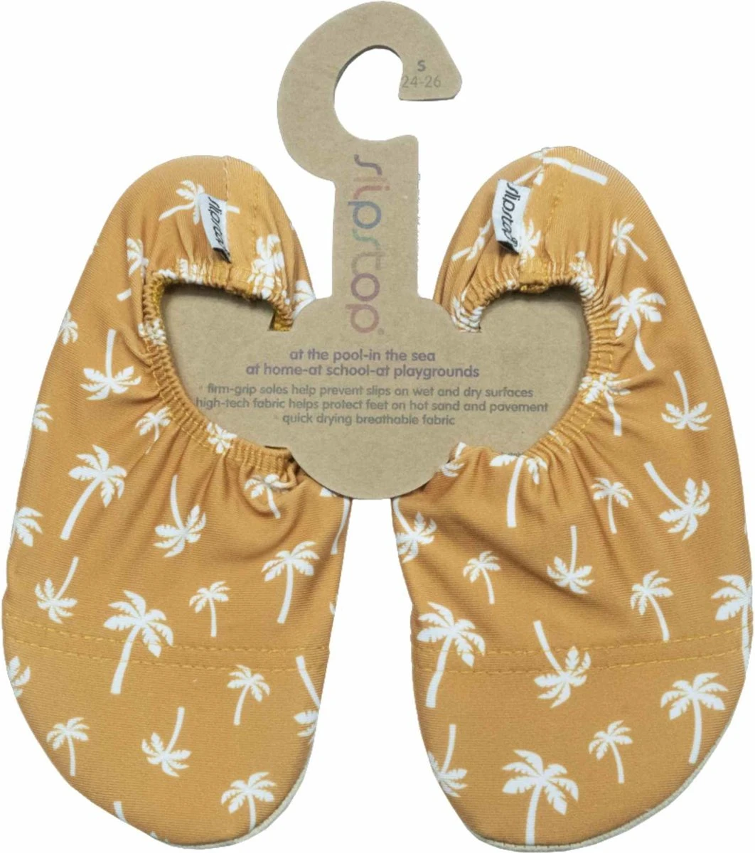 Slipstop Palm Mosterd - Oker Met Witte Palmboompjes 3 Slipstop Palm Mosterd - Oker Met Witte Palmboompjes