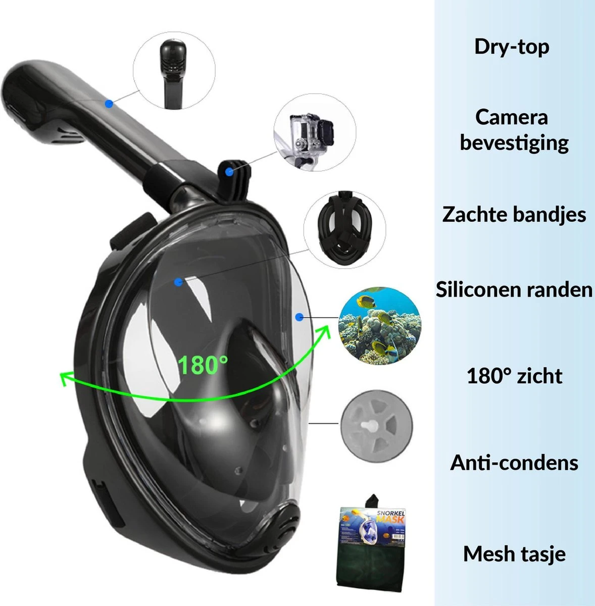 Merkloos Duikmasker Full Face L/XL - Duikbril Met Snorkel - Snorkelset Volwassenen - Zwart - Snorkelmaskers 5 Merkloos Duikmasker Full Face L/XL - Duikbril Met Snorkel - Snorkelset Volwassenen - Zwart - Snorkelmaskers - Afbeelding 3