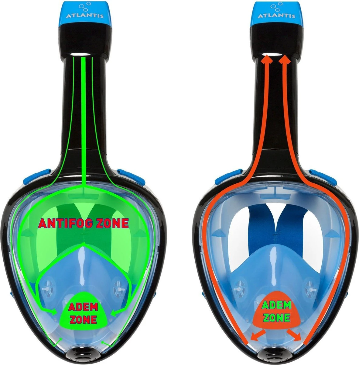 Atlantis Full Face Mask - Snorkelmasker - Volwassenen - Zwart/Blauw - L/XL 5 Atlantis Full Face Mask - Snorkelmasker - Volwassenen - Zwart/Blauw - L/XL - Afbeelding 3